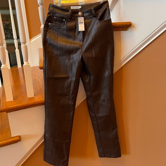 Avec Les Filles NWT for Anthropologie brown Faux Leather Sz XS jeans - Picture 2 of 10